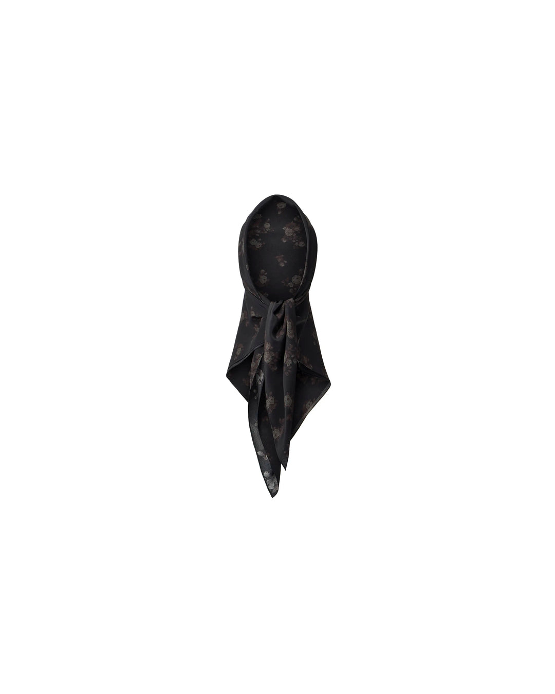 Leticia, black crepe de chine headscarf with brown flowers