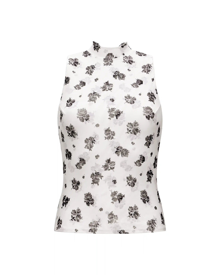 Terry mesh, top made of ivory mesh with floral print