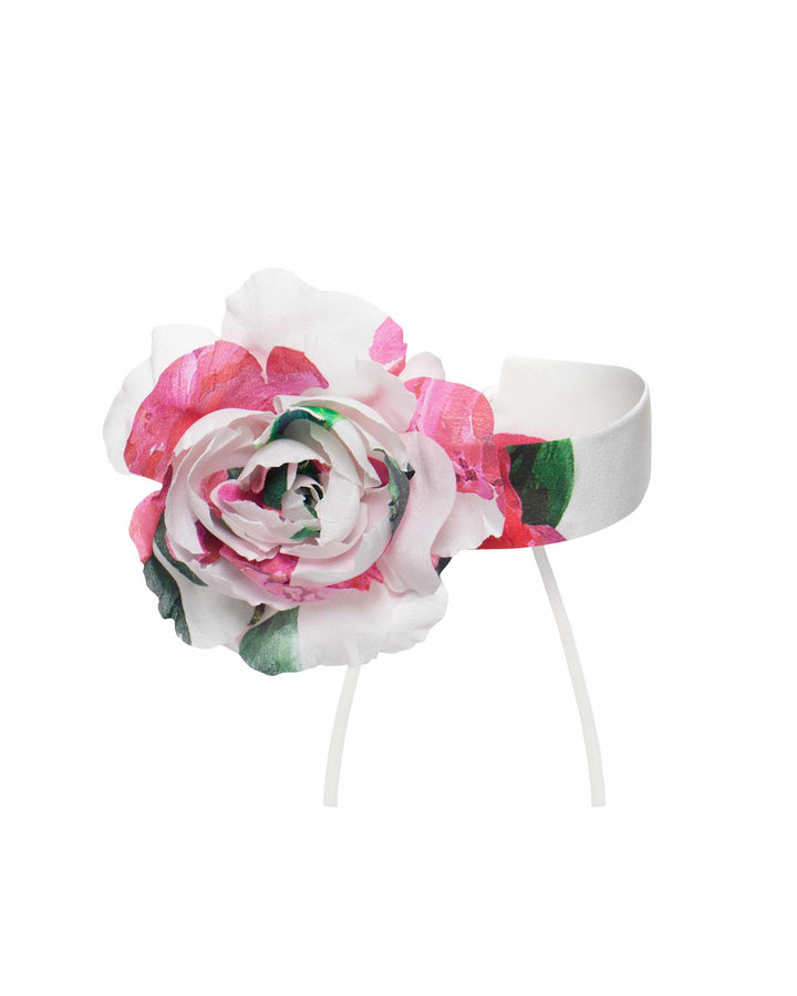 Floriena, chocker milky with crimson rose print