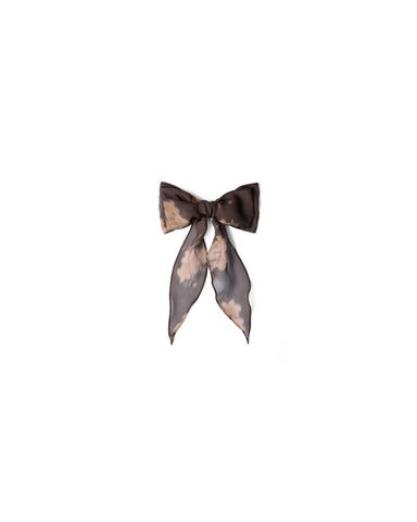 Mireya, chocolate chiffon bow hair clip with beige flowers