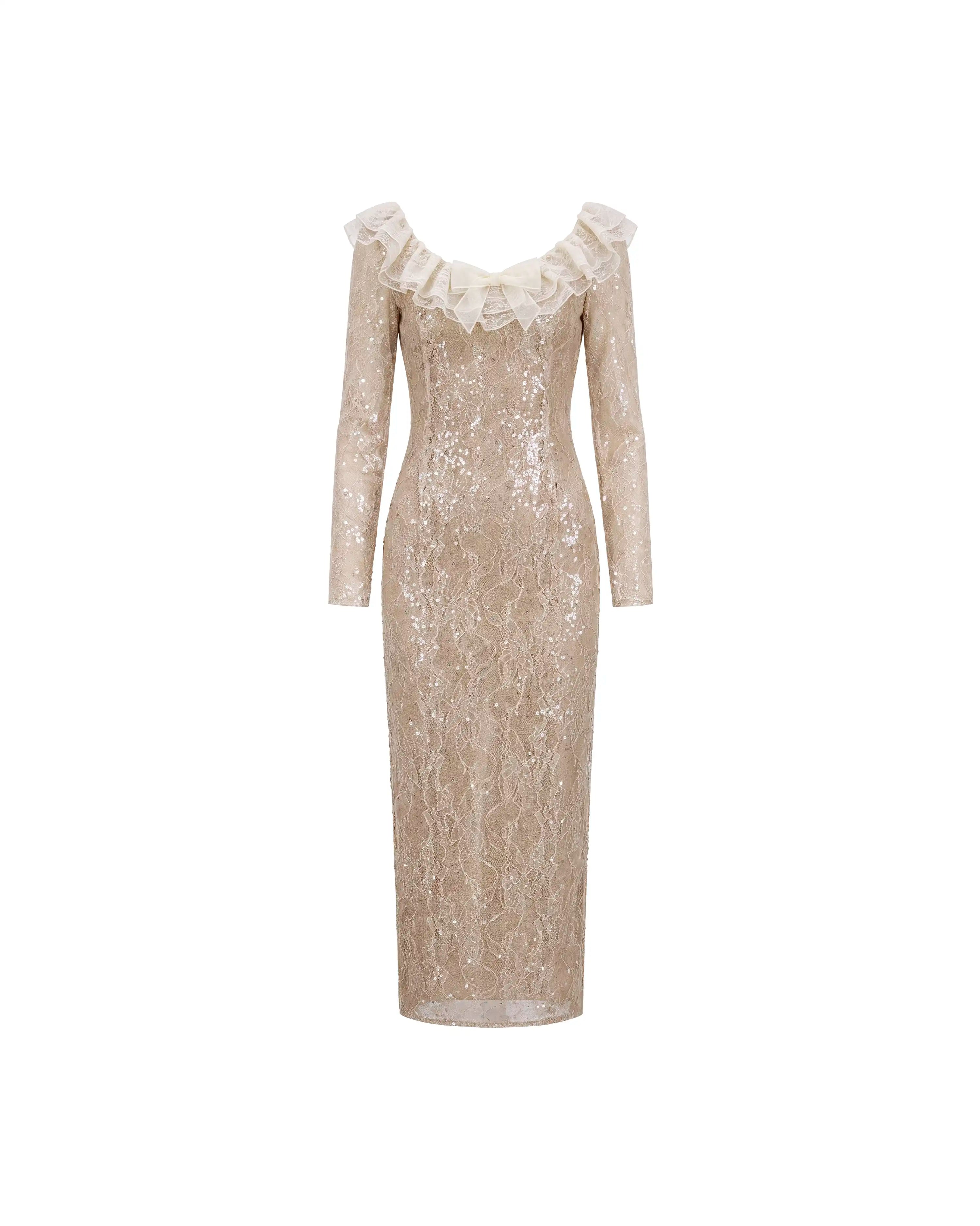 Uma midi, beige sequin midi dress