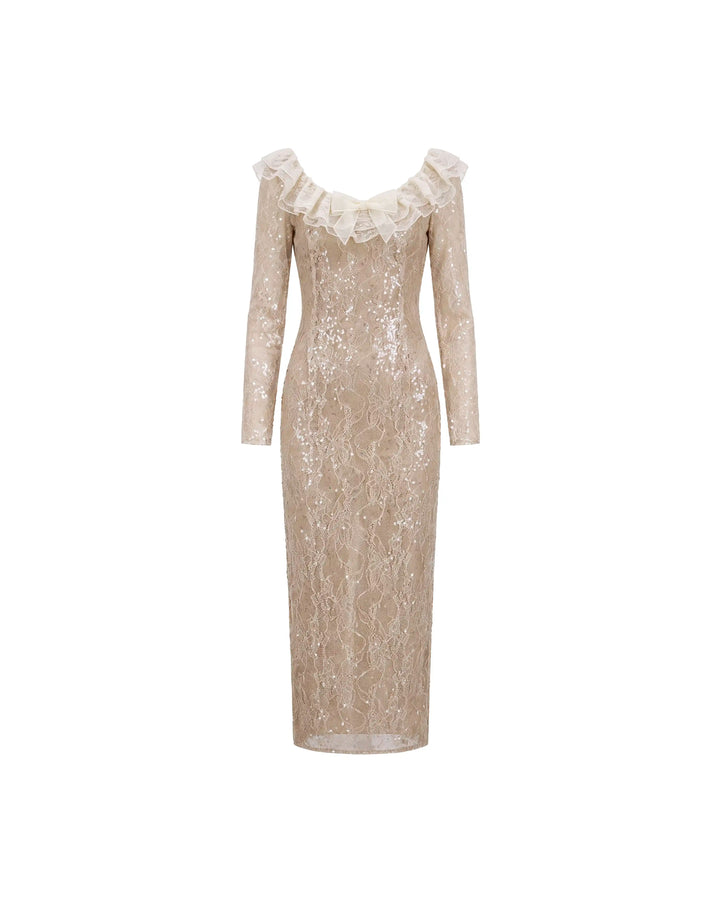Uma midi, beige sequin midi dress