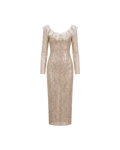 Uma midi, beige sequin midi dress