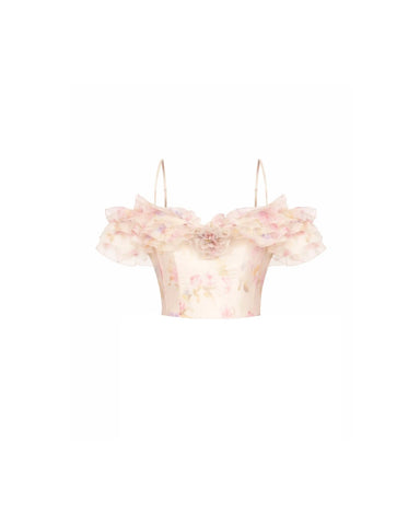 May, top made of milk organza with a floral print