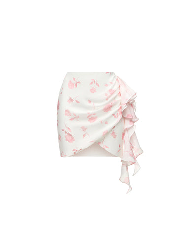 Loreen, mini skirt made of ivory chiffon with light pink flowers