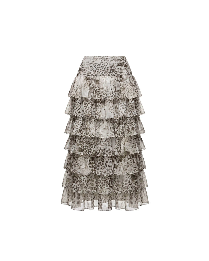 Carmelita midi, ivory chiffon midi skirt with animal print