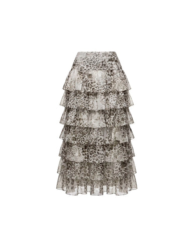 Carmelita midi, ivory chiffon midi skirt with animal print