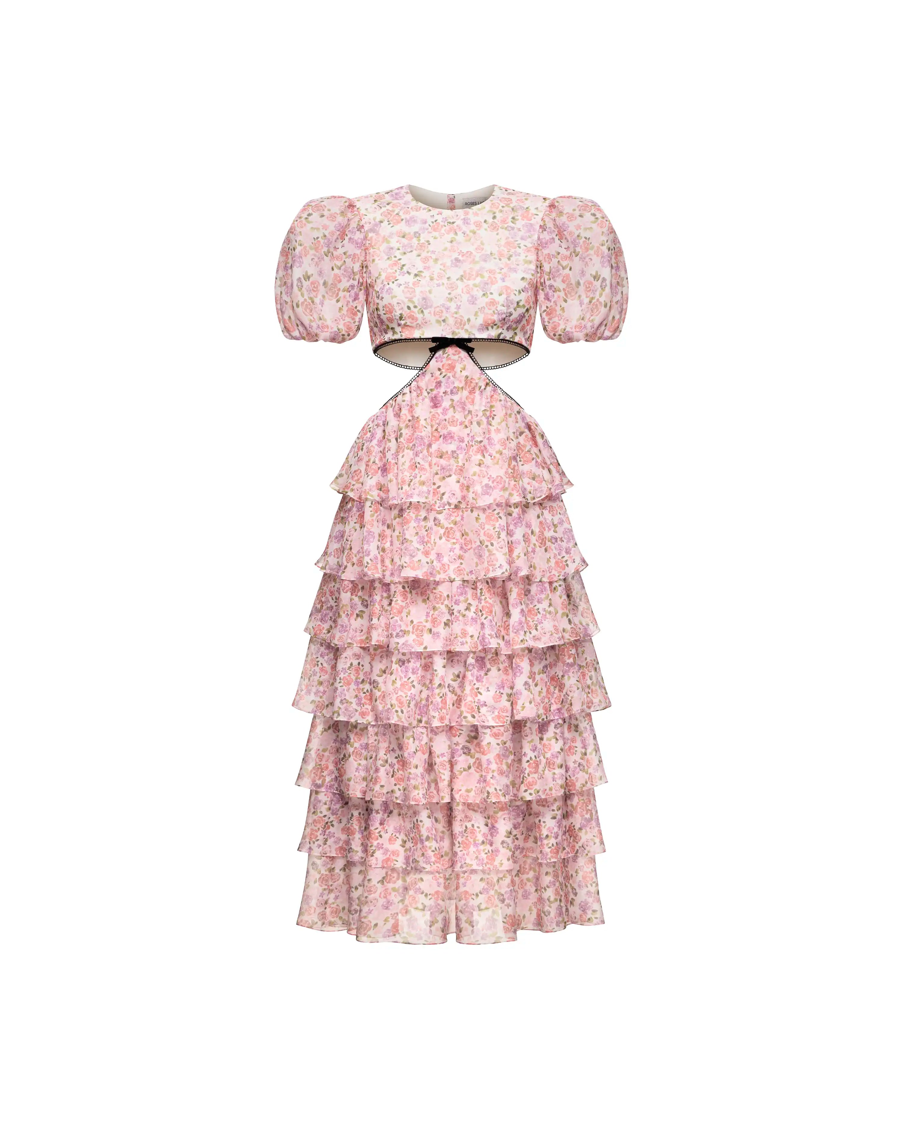 Kylie midi, midi dress in milky chiffon with a floral print