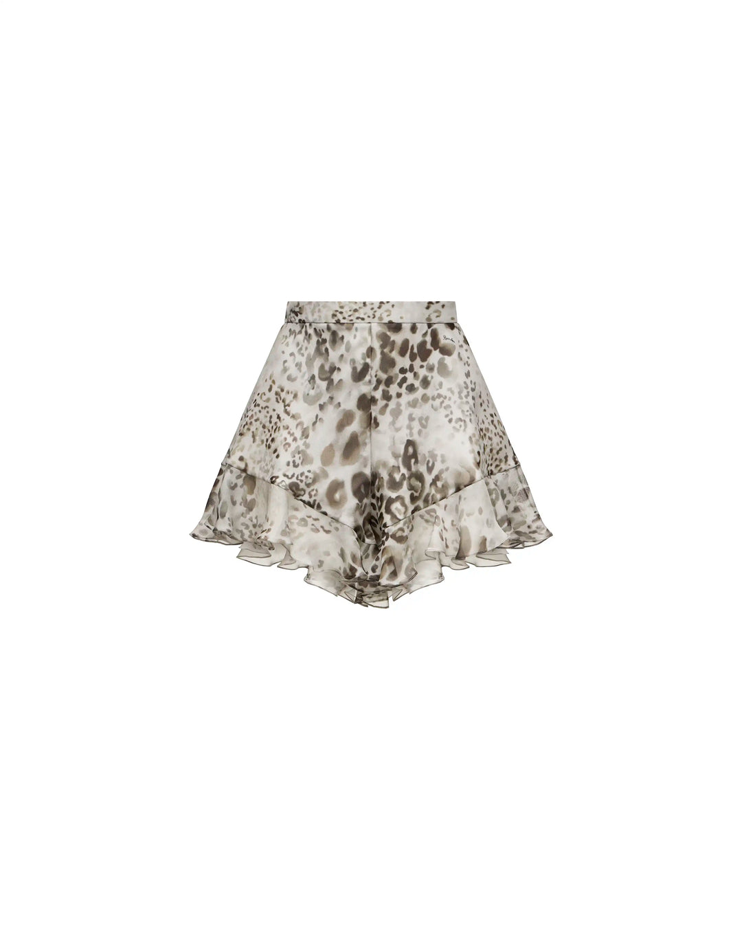 Audrie, ivory chiffon ruffle shorts with animal print