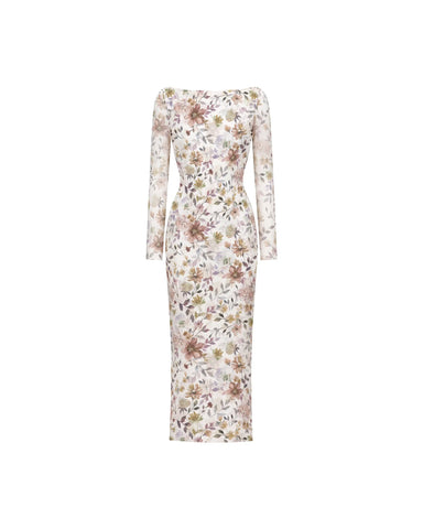 Netty midi, milky mesh midi dress with multicolor floral print