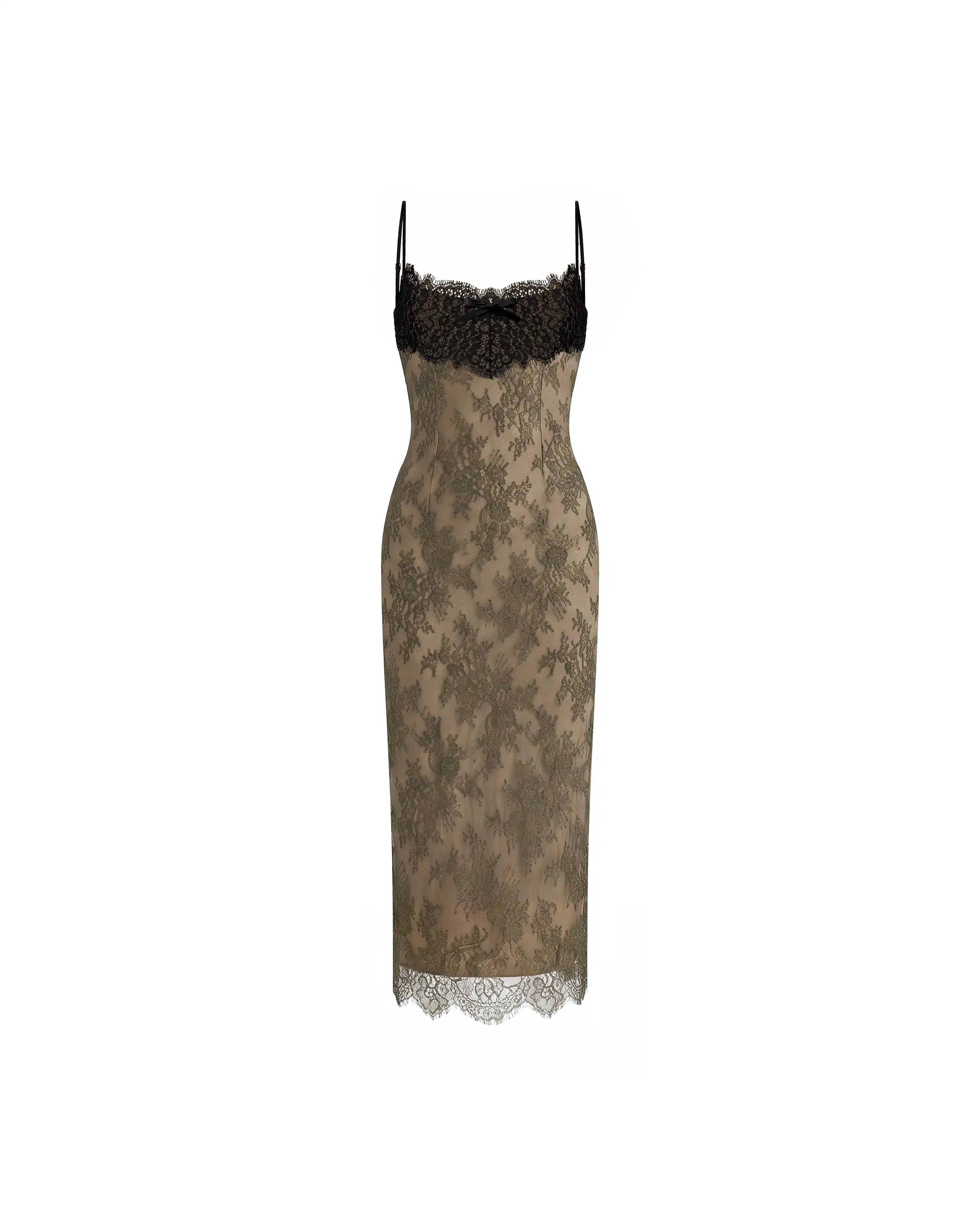 Andreana midi, khaki lace midi dress