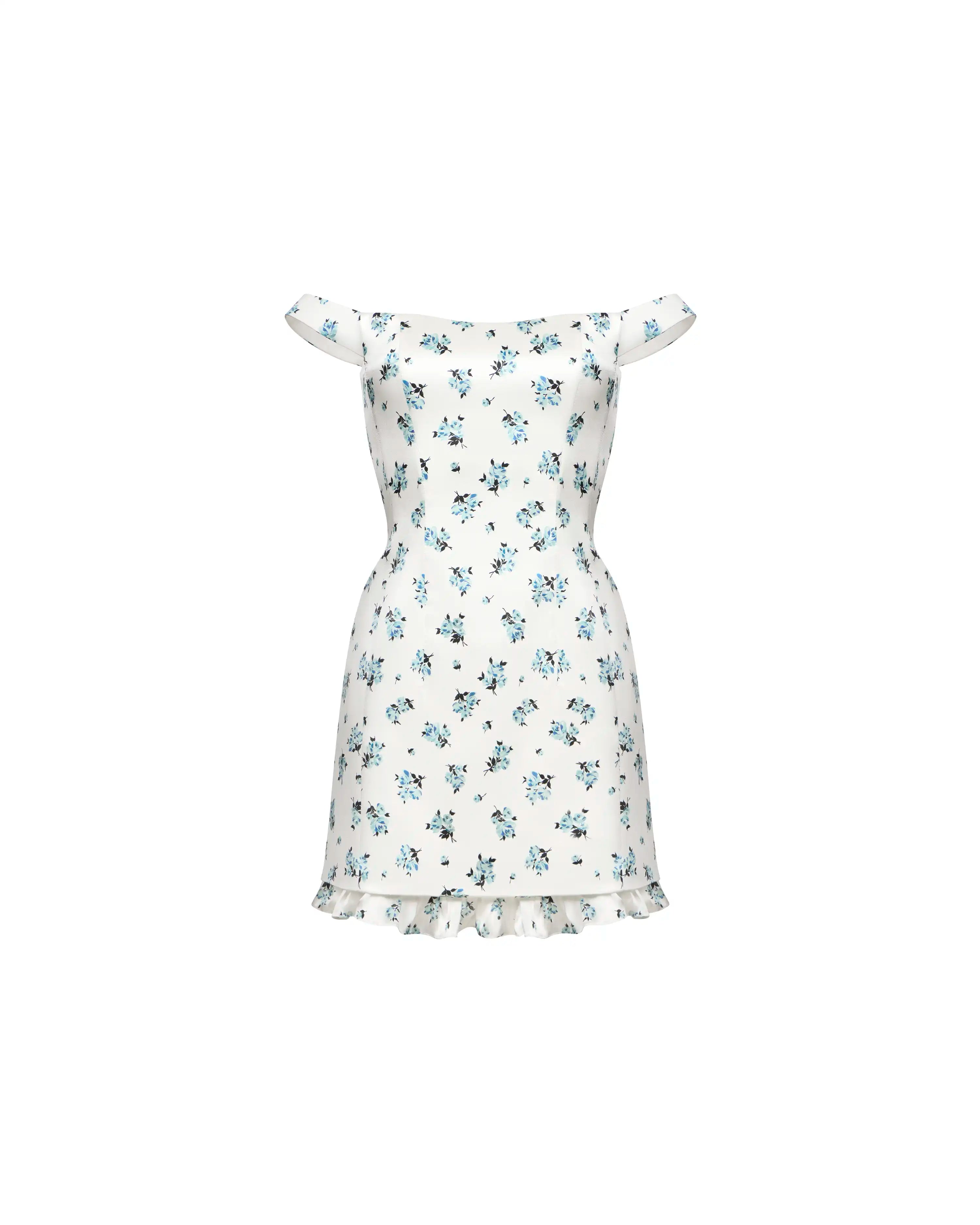 Cleo mini, milky satin mini dress with a floral print