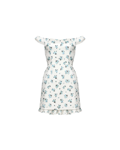 Cleo mini, milky satin mini dress with a floral print