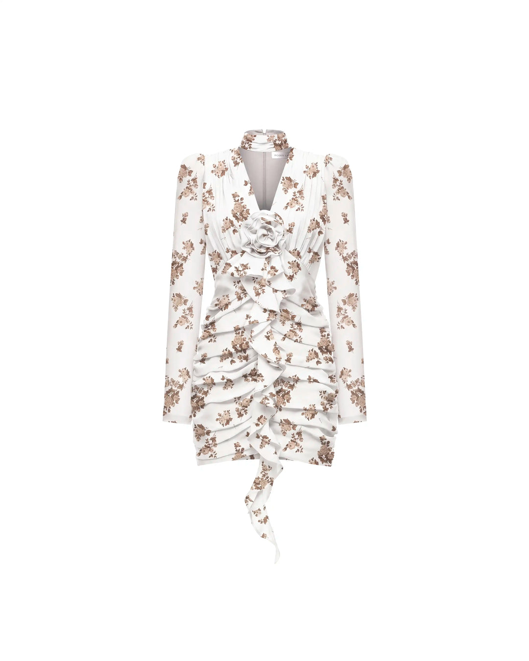 Vienna mini, ivory chiffon mini dress with brown flowers