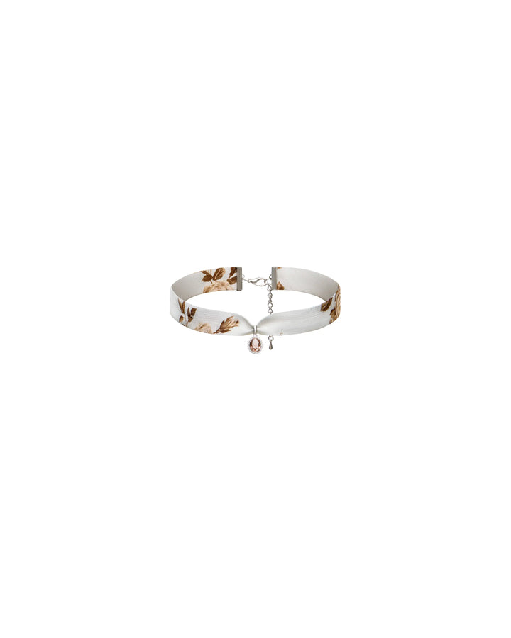 Arin, milky crepe de chine choker with pendant and brown flowers