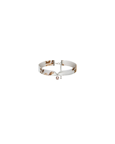 Arin, milky crepe de chine choker with pendant and brown flowers