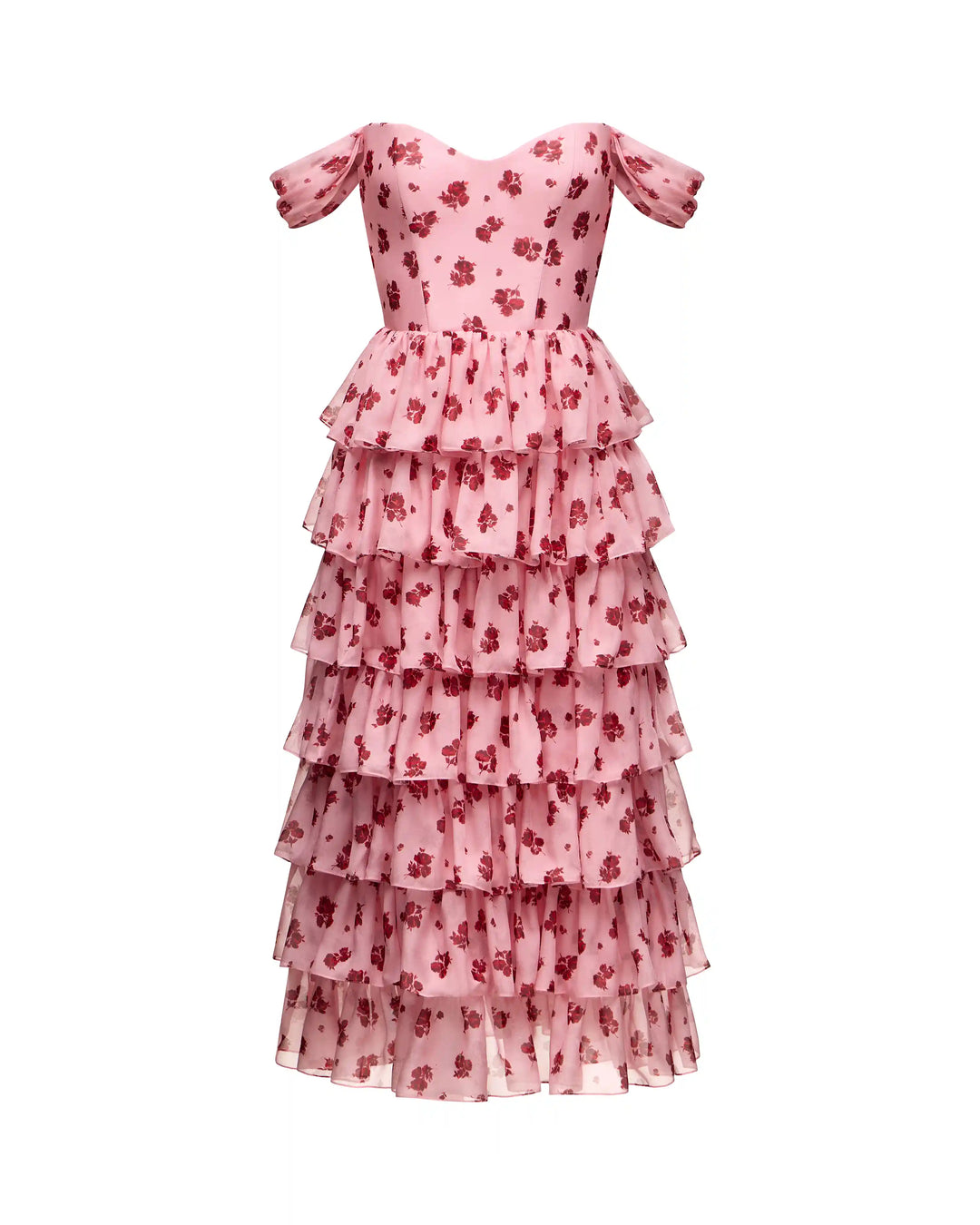 Lisen midi, light pink chiffon midi dress with a floral print ROSES LACE Lisen midi, light pink chiffon midi dress with a floral print ROSES LACE