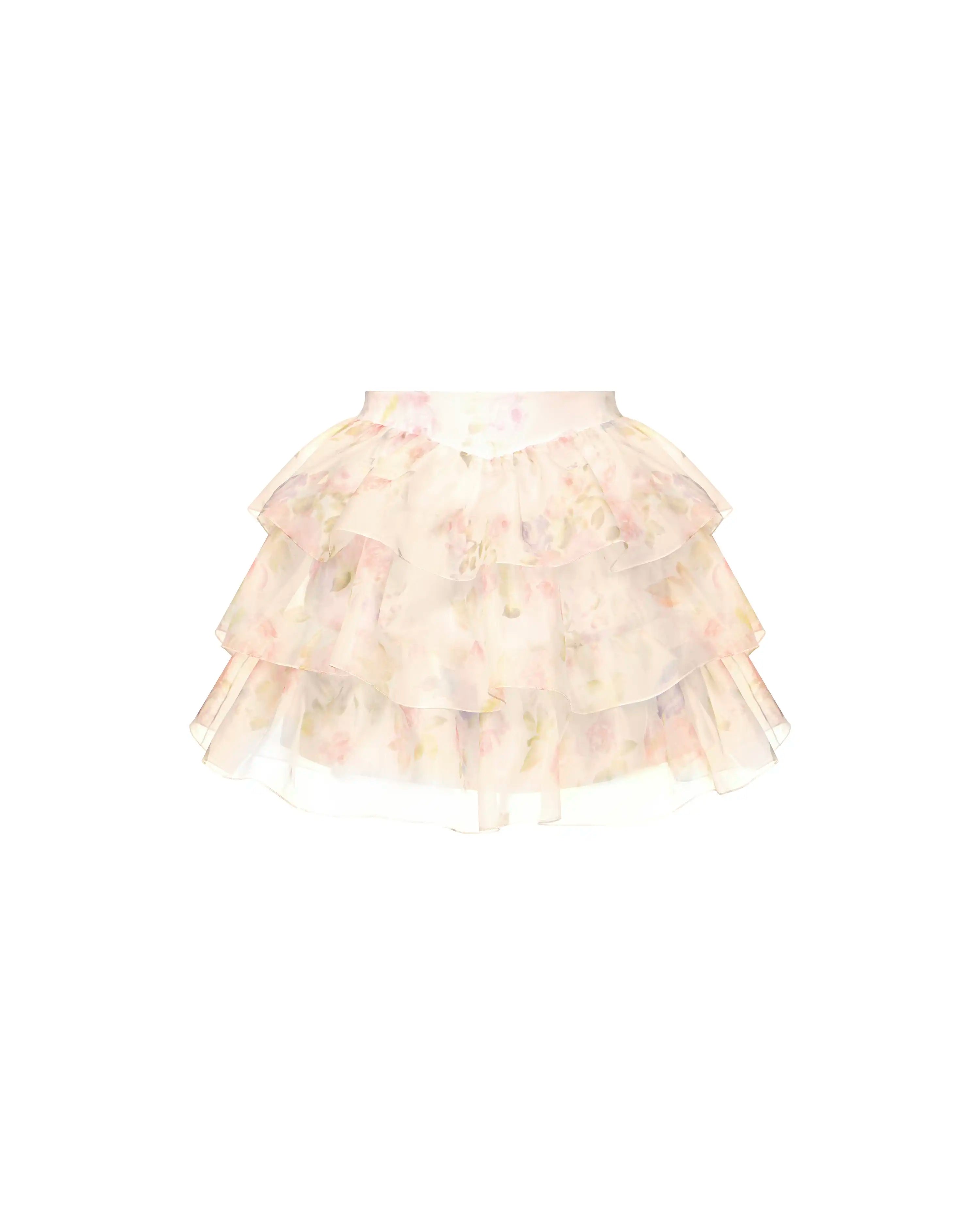 Betty mini, mini skirt made of milk organza with a large floral print