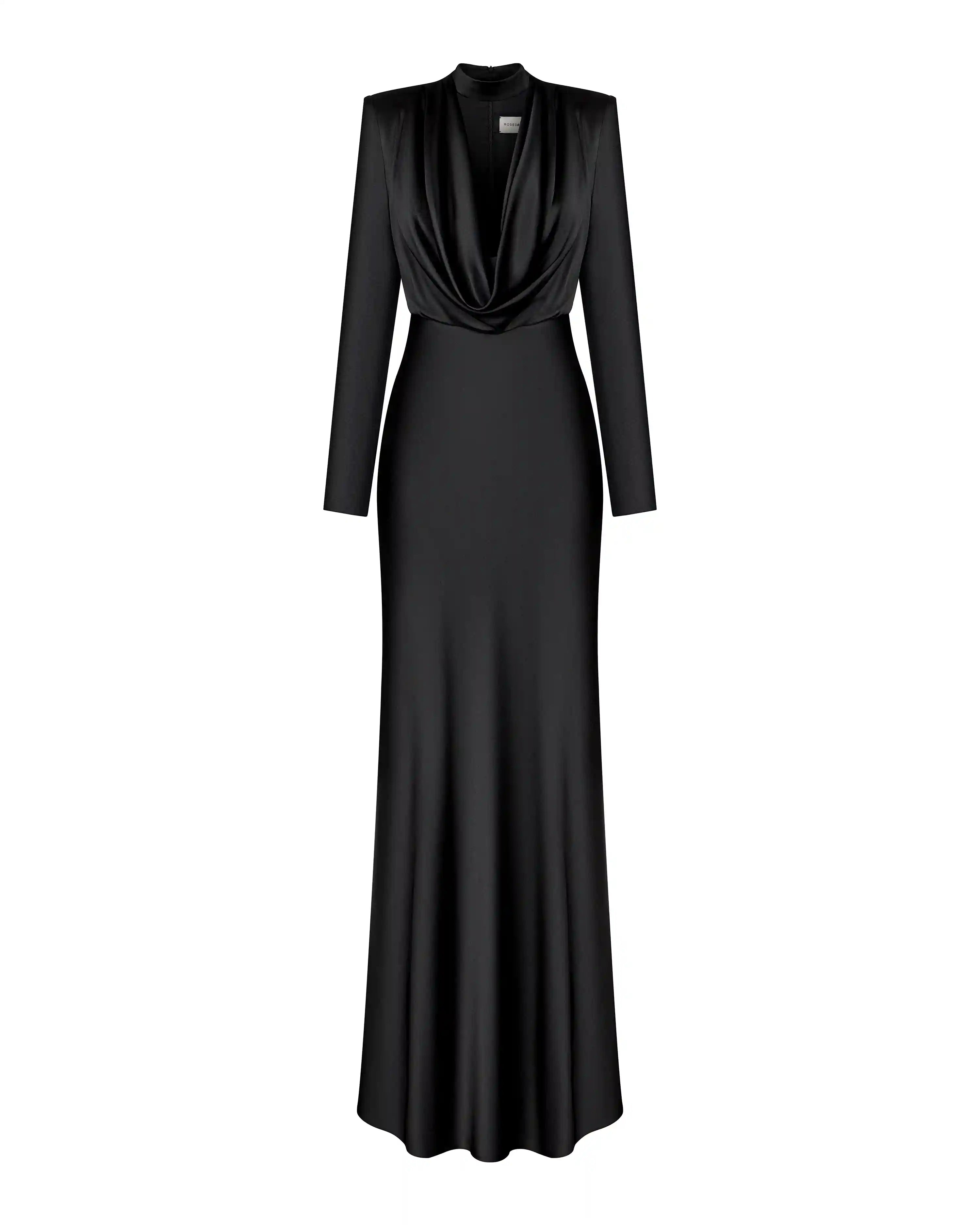 Emma, maxi dress with long sleeves and a satin choker