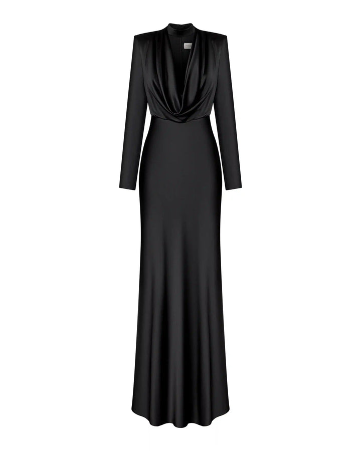 Emma, maxi dress with long sleeves and a satin choker