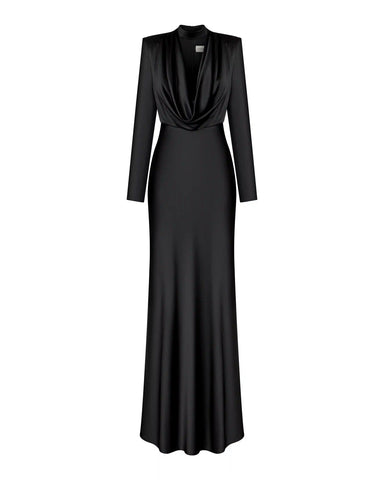 Emma, maxi dress with long sleeves and a satin choker