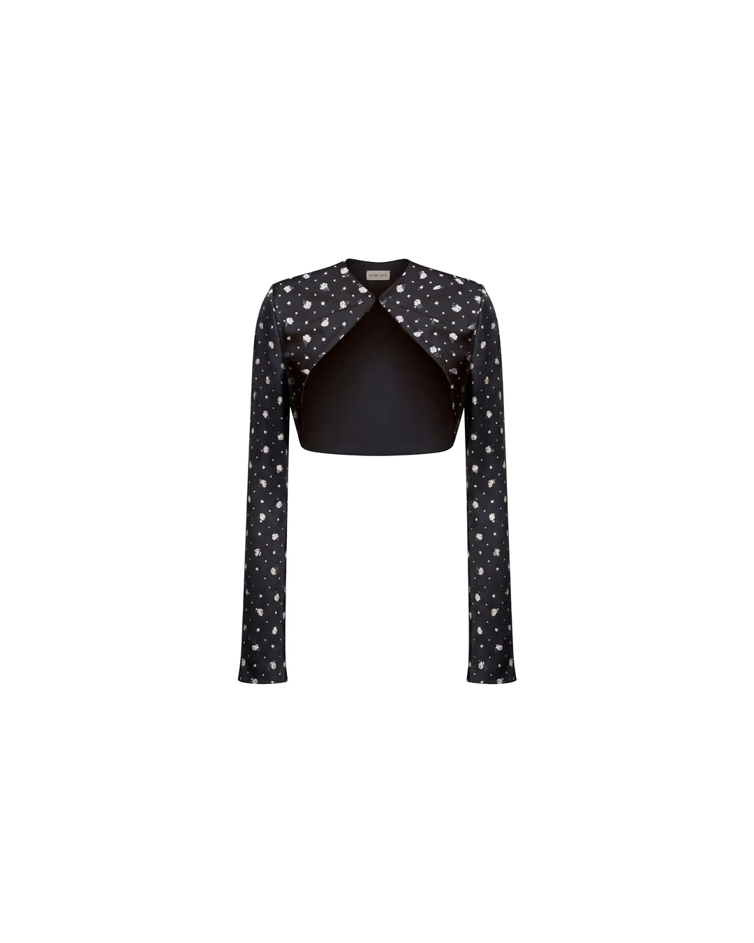 Cherry, jacket in black satin with a floral print