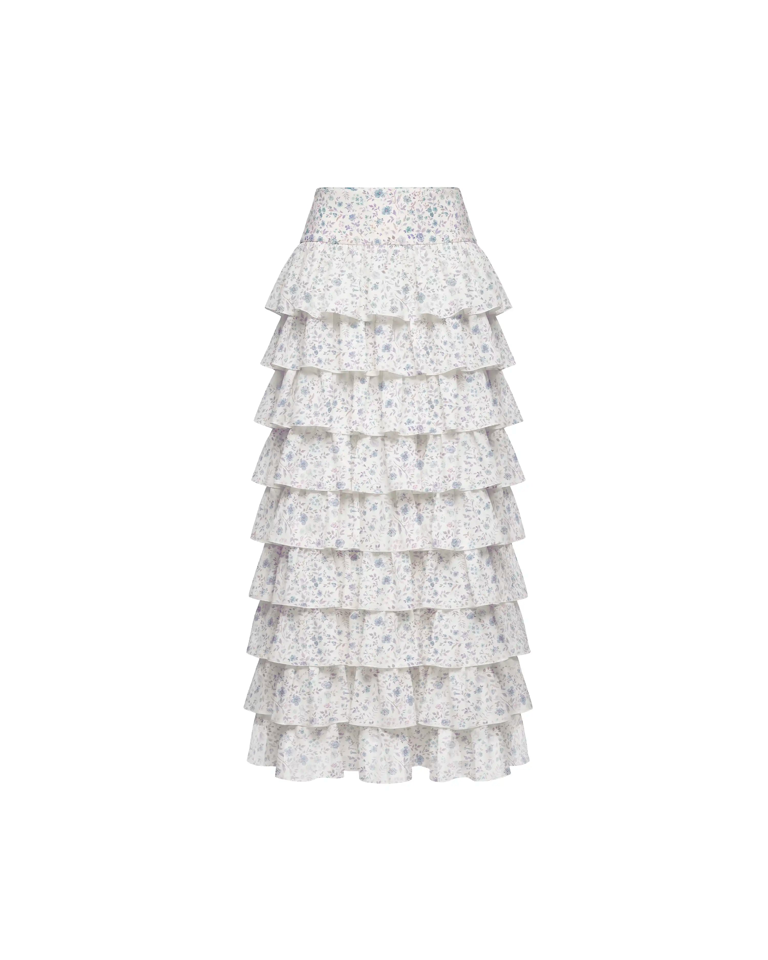 Carmelita midi, milky chiffon midi skirt with a floral print