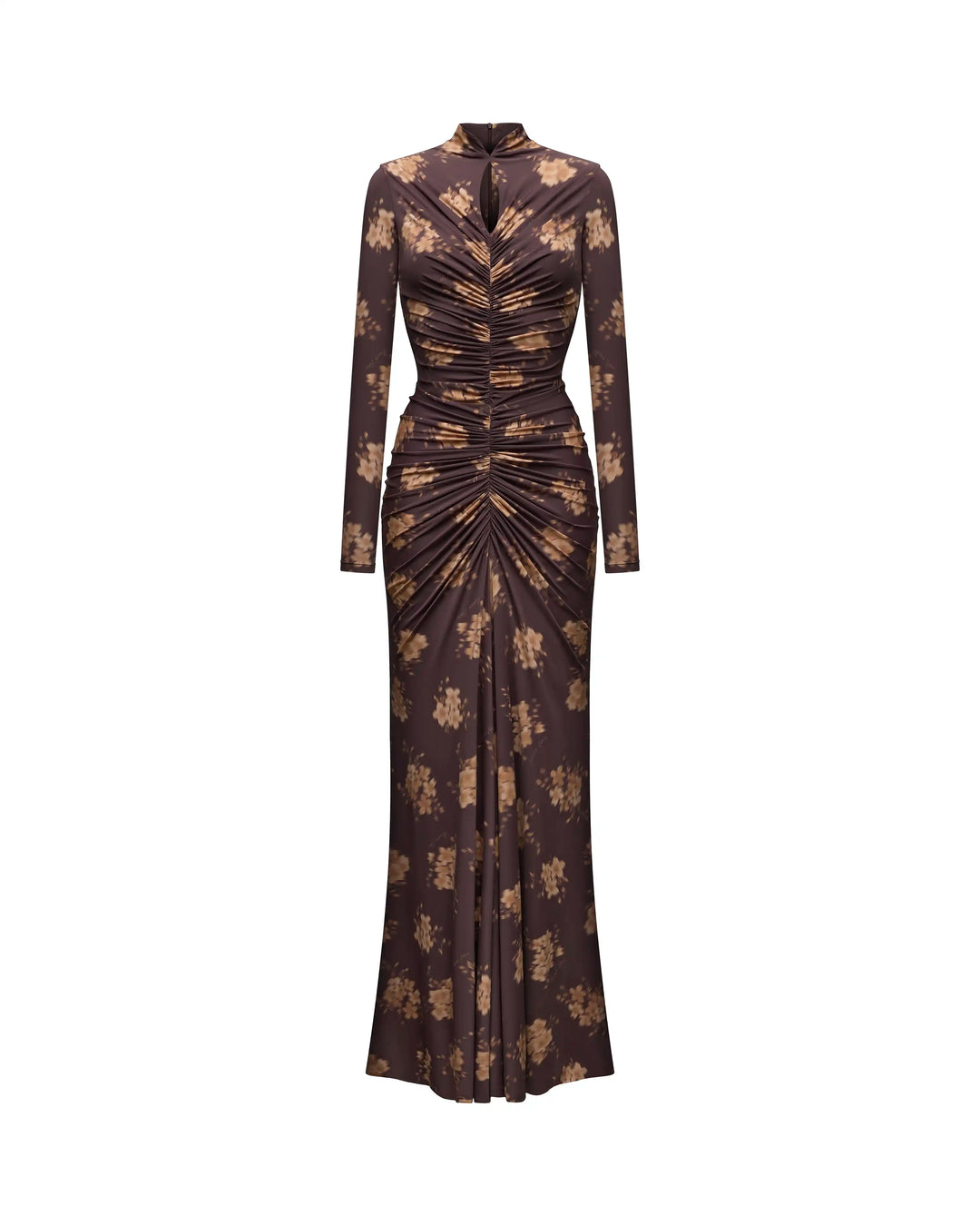 Madiya maxi, chocolate biflex maxi dress with beige flowers
