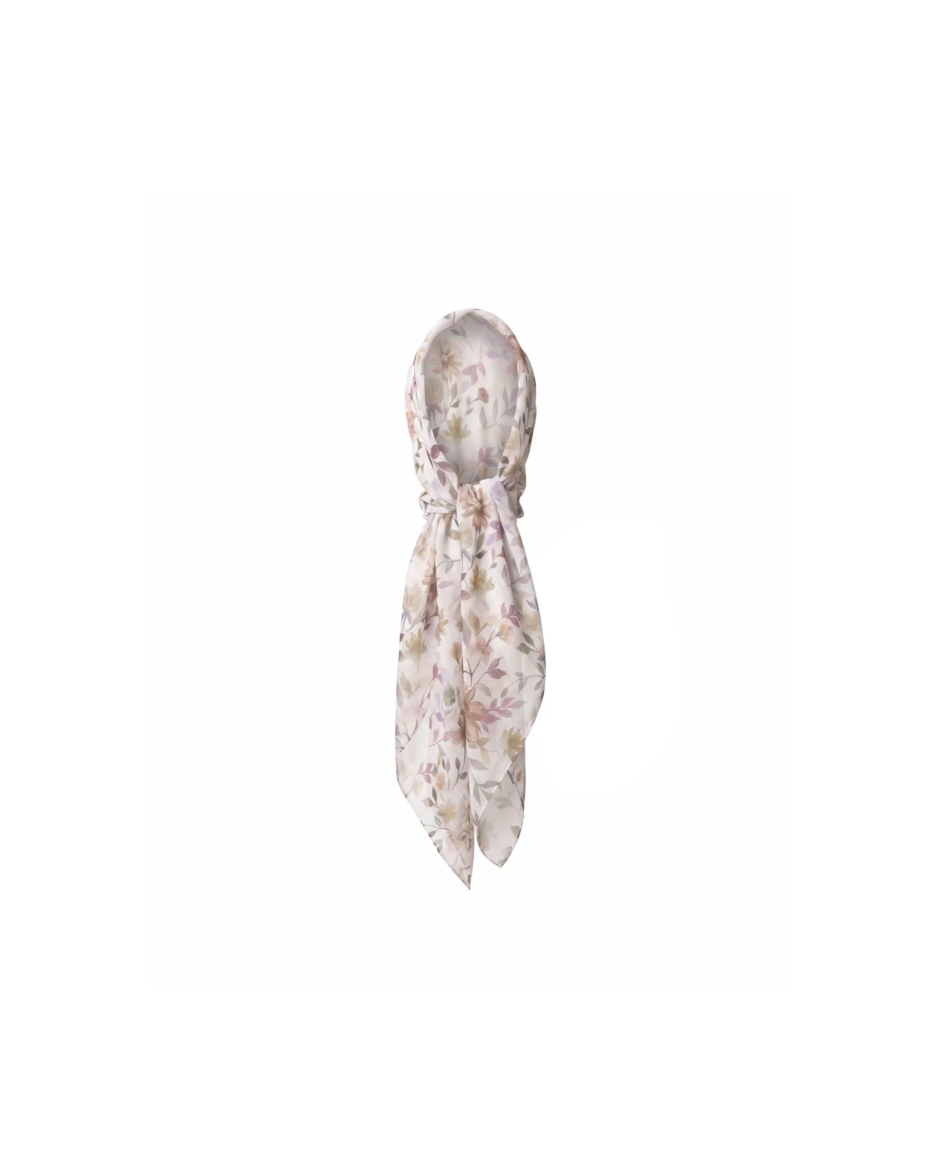 Leticia, beige chiffon headscarf with chocolate flowers