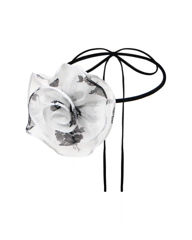 Lydia, choker with a rose made of ivory chiffon with a floral print and a velvet ribbon, adjustable