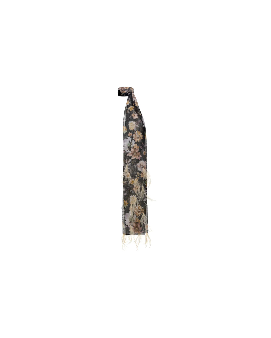 Ifa, black chiffon scarf with multicolor floral print