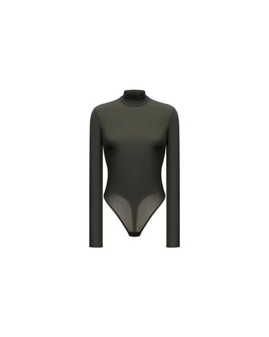 Madi, khaki biflex bodysuit turtleneck