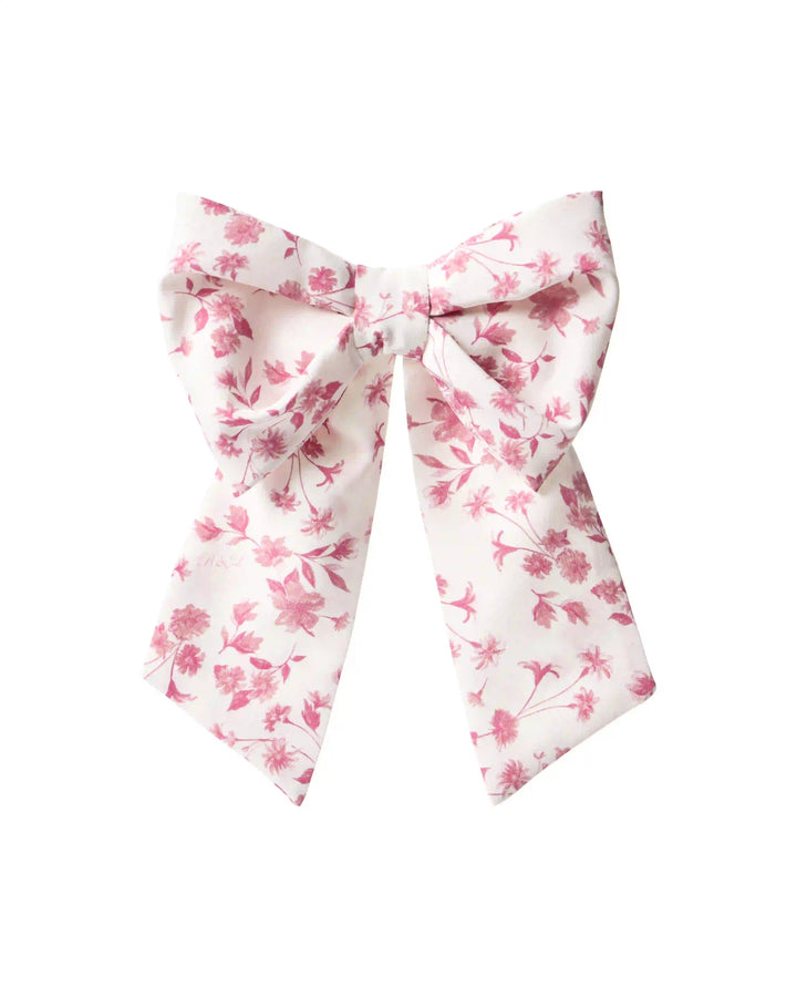 Mirella, hairclip bow made of ivory crepe de chine with small light pink flowers