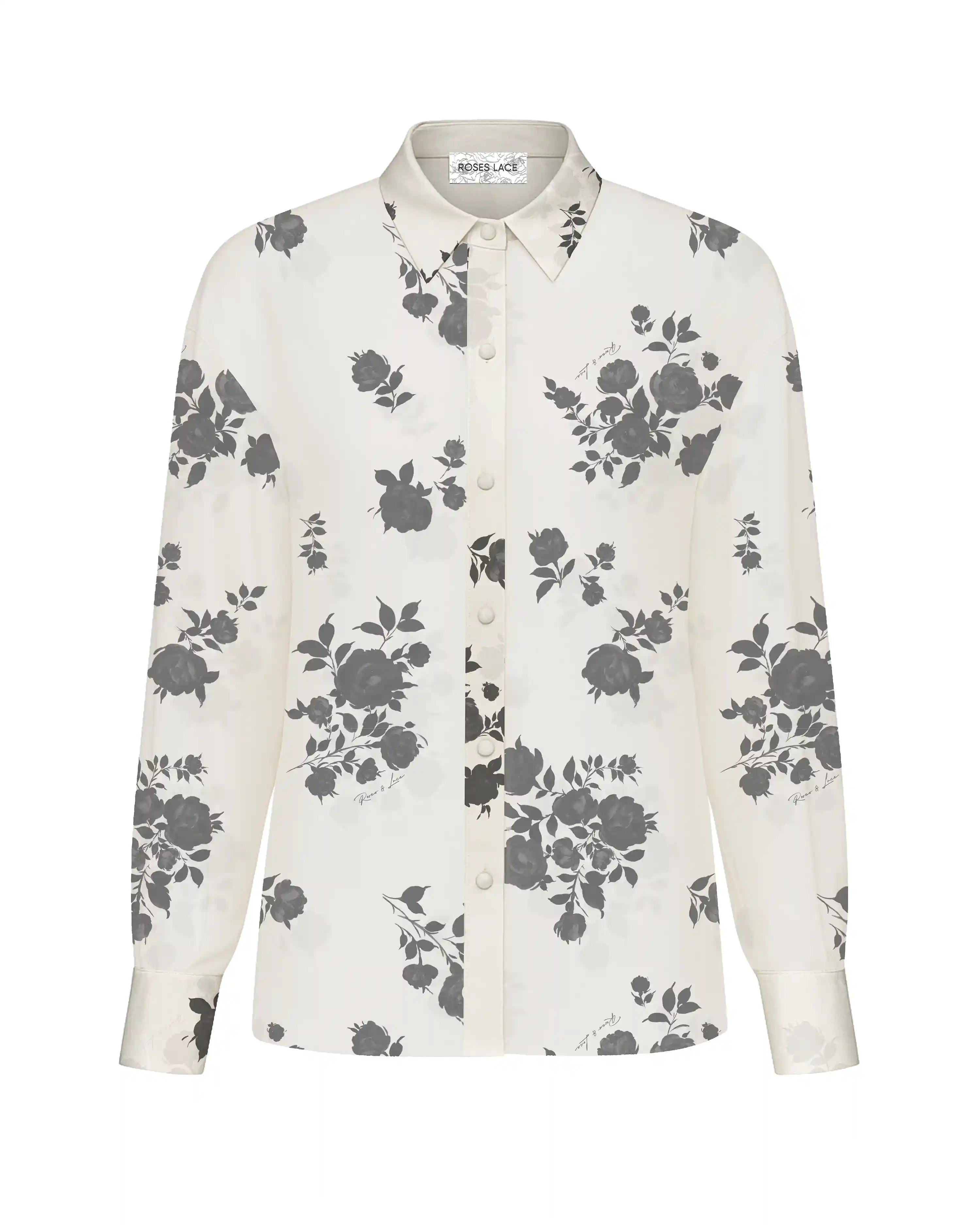 Harper, shirt made of ivory chiffon with floral print
