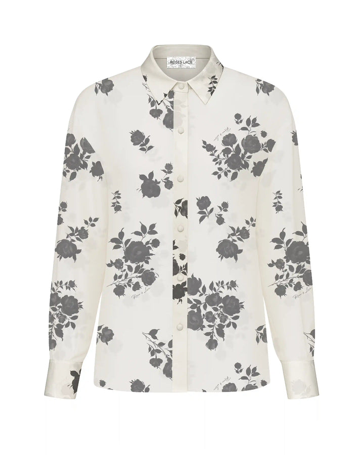 Harper, shirt made of ivory chiffon with floral print