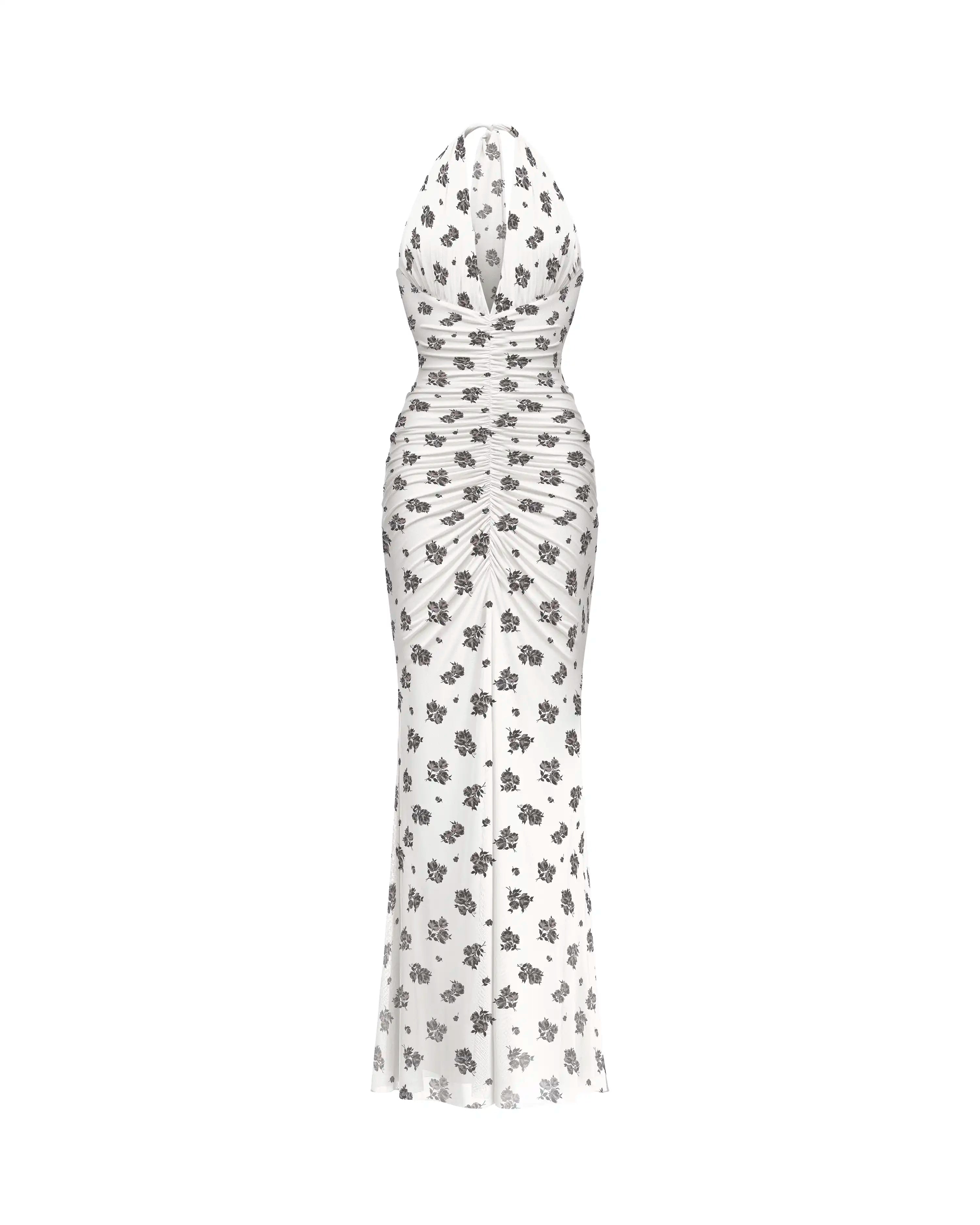 Luna maxi, maxi dress in milky mesh with a floral print