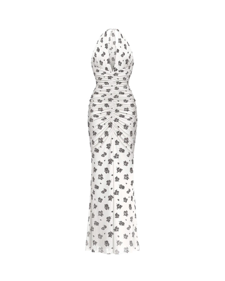 Luna maxi, maxi dress in milky mesh with a floral print