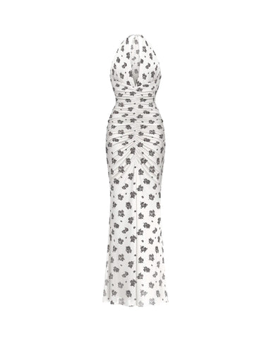Luna maxi, maxi dress in milky mesh with a floral print