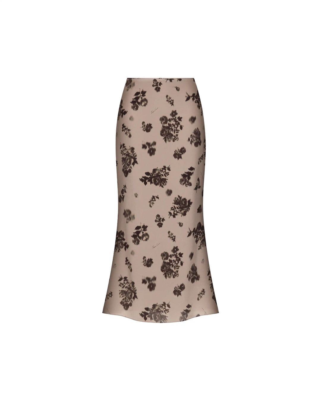 Kerelin midi, beige crepe de chine midi skirt with chocolate flowers