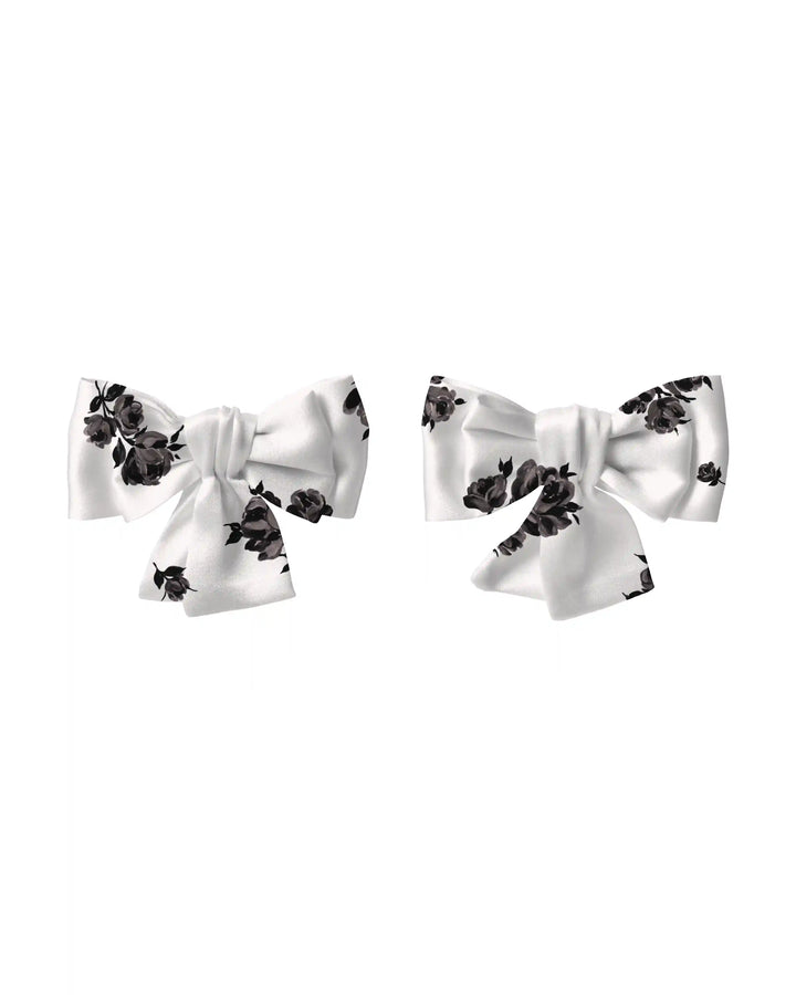 Mimi, children's hair bows made of ivory chiffon with floral print
