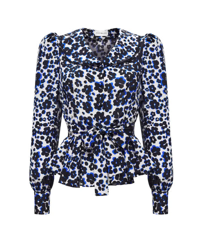 Rosetta, milky crepe de chine blouse with medium black flowers
