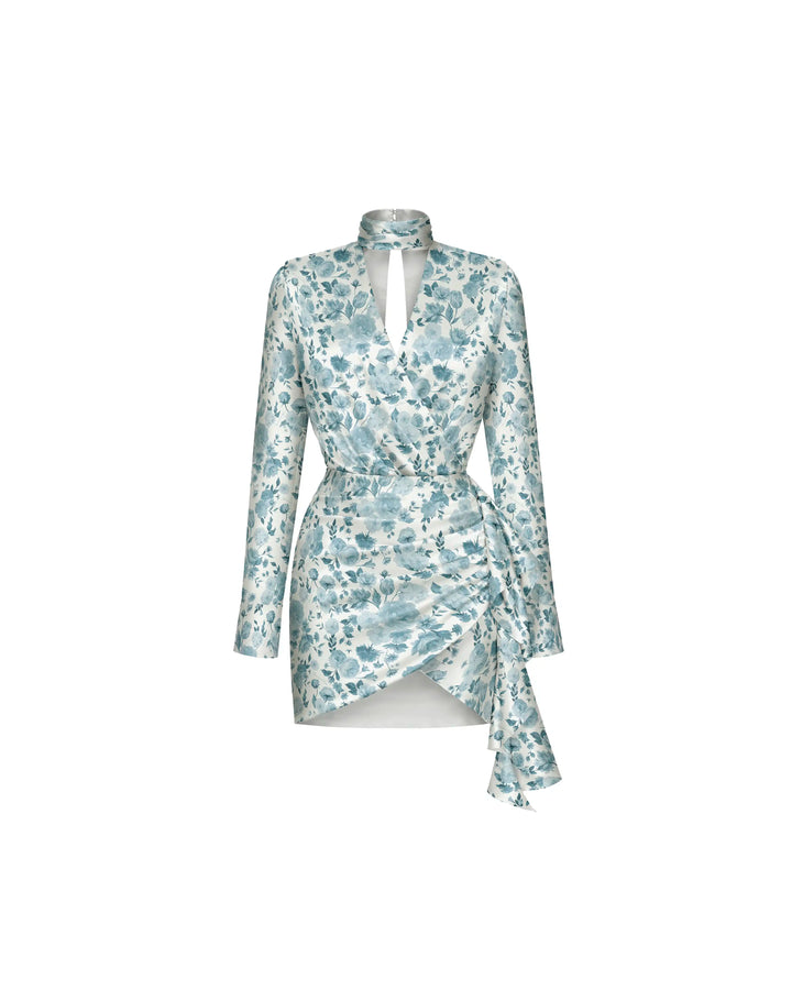 Leah mini, milky satin mini dress with a floral print