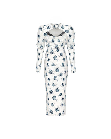 Macel midi, milky crepe de chine midi dress with floral print