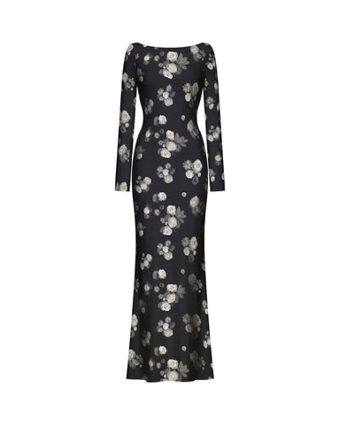 Netty maxi, maxi dress in black biflex with a floral print