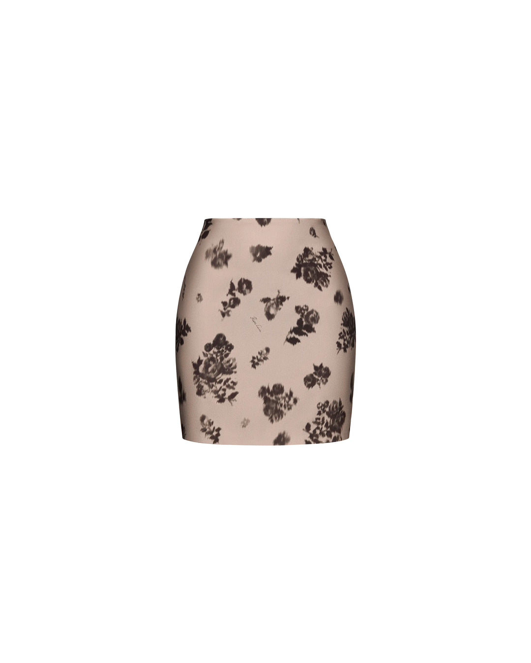 Mona mini, beige crepe de chine mini skirt with chocolate flowers