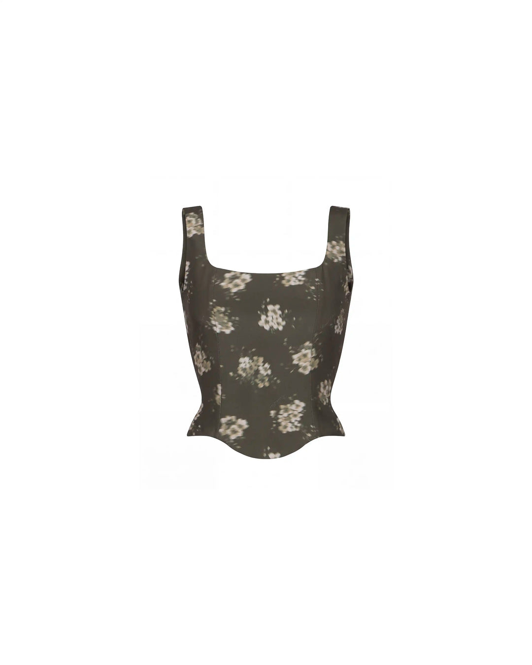 Vi, khaki chiffon corset top with ivory flowers