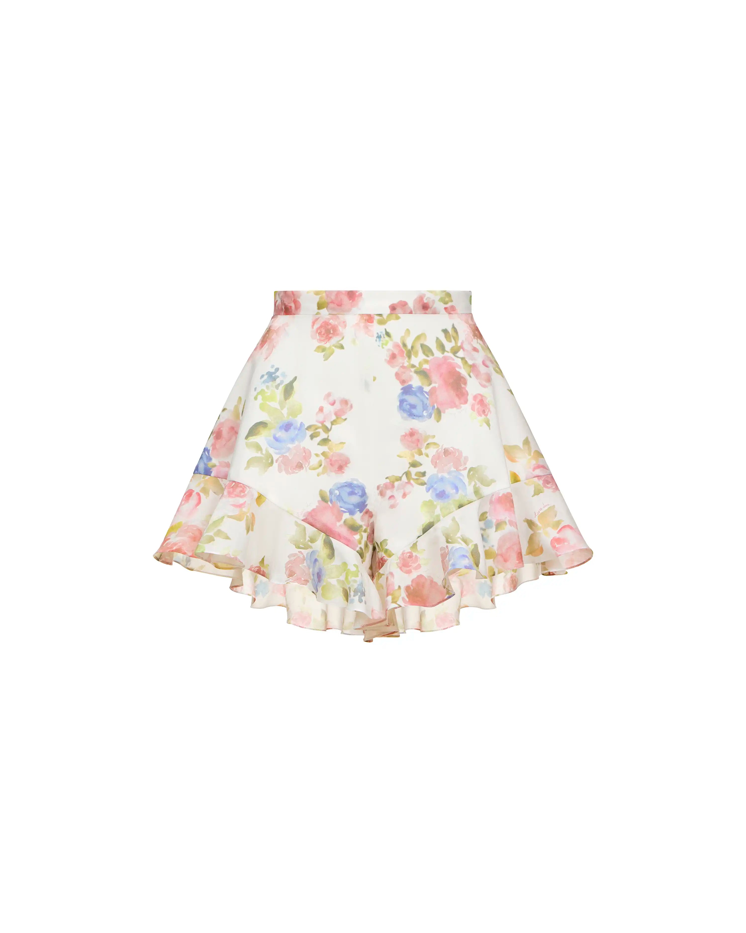 Audrie, batiste chiffon ruffled shorts with a floral print