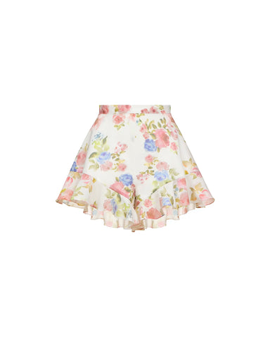 Audrie, batiste chiffon ruffled shorts with a floral print