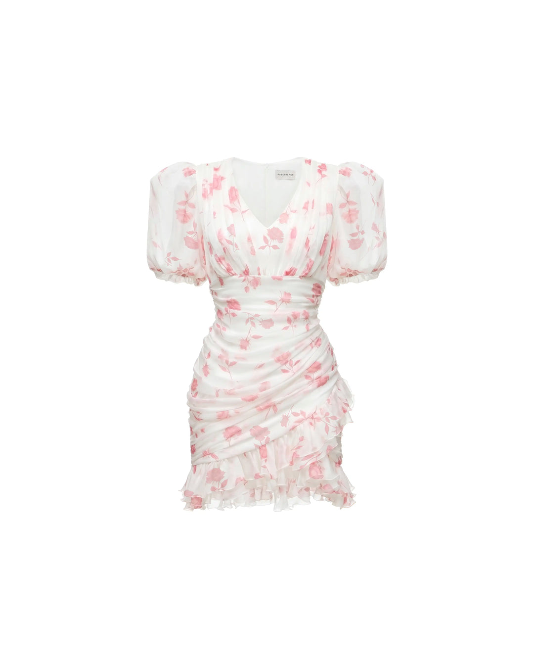 Josephine mini, ivory chiffon mini dress with medium light pink flowers