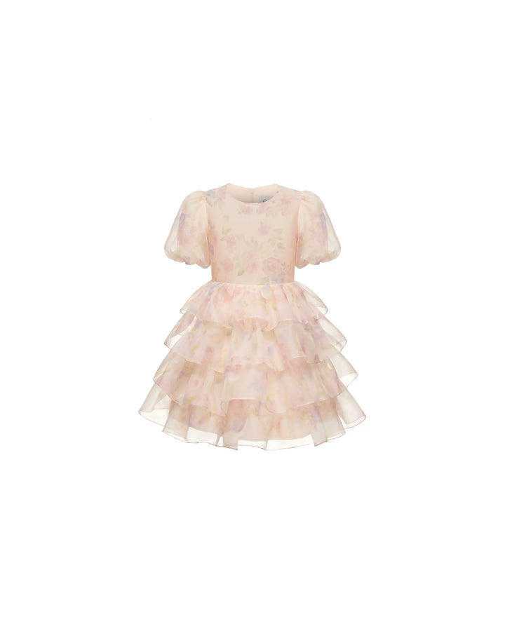 Fifi, ivory organza children's dress with large multicolor floral print